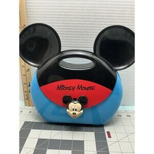 Disney Store Mickey Mouse Lunch Box Hard Shell Carrying Case‎ Plastic Blue Red
